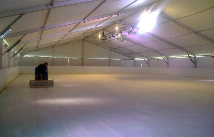 Temporary ice rink under a marquee with air conditioning