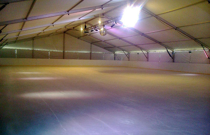 Ice Rink refurbishment meant building a temporary ice rink under a marquee with Air conditioning to keep it refrigerated. Any thing is possible under canvass