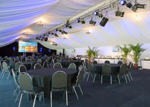 Inside marquee is lined and has a timber and carpet