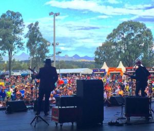 Stars eye view of country music fans and marquee structures