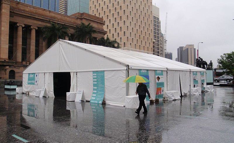 Outdoor marquee in rainy weather